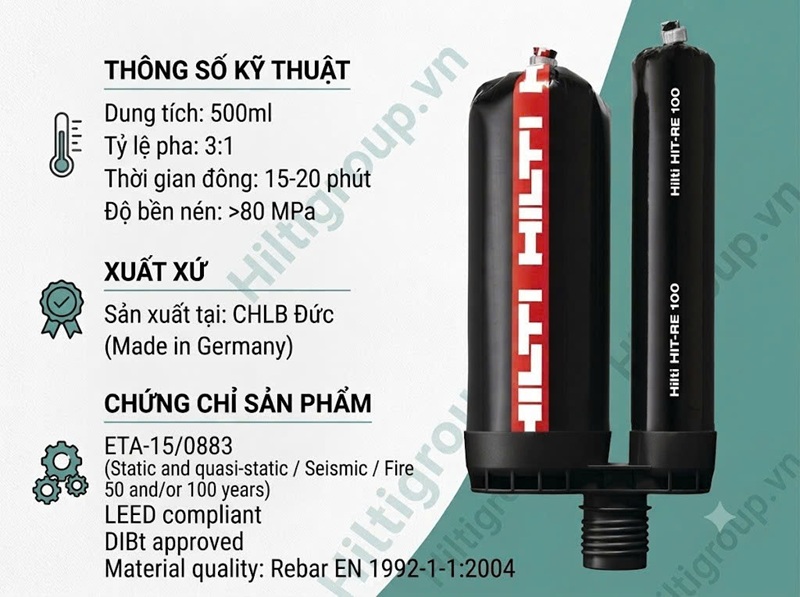Keo Hilti RE 100 đầy đủ tài liệu 2026 Keo Hilti RE 100 từ Đức